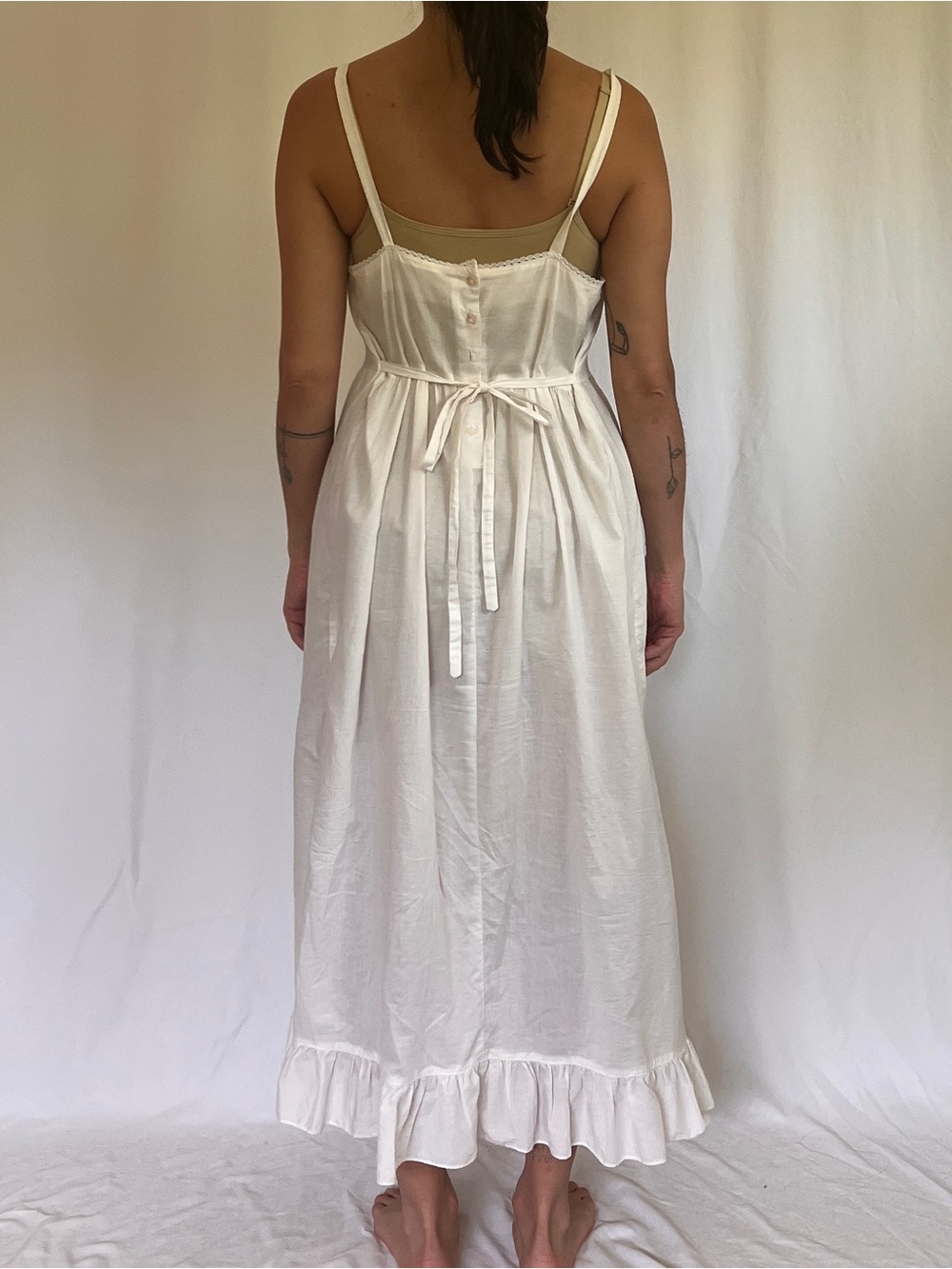 Laura Ashley Vintage White Cotton Ruffle Hem Midi Slip Dress - Picture 2 of 9